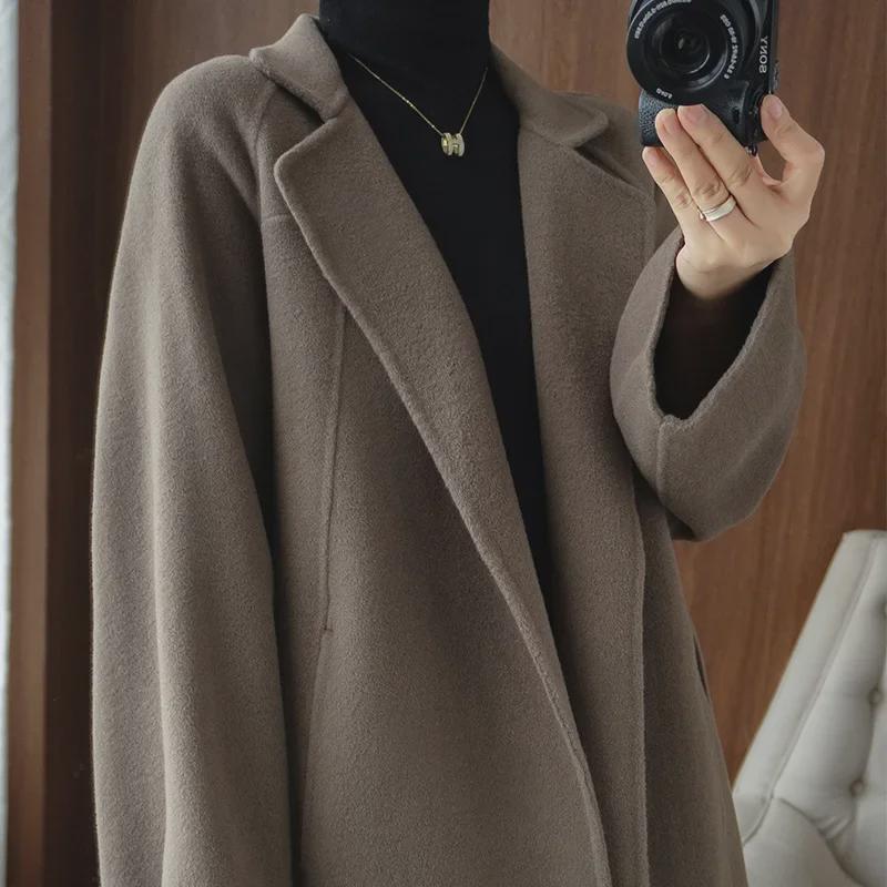 Damen Kaschmir-Mantel mittellang, doppelseitig, lockere Passform, knielang, High-End Winterstil 2024, große Größen verfügbar.