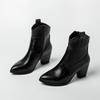 European and American fashion pointed high-heeled short boots stone pattern side zipper thick heel Martin boots autumn and winter and ankle boots