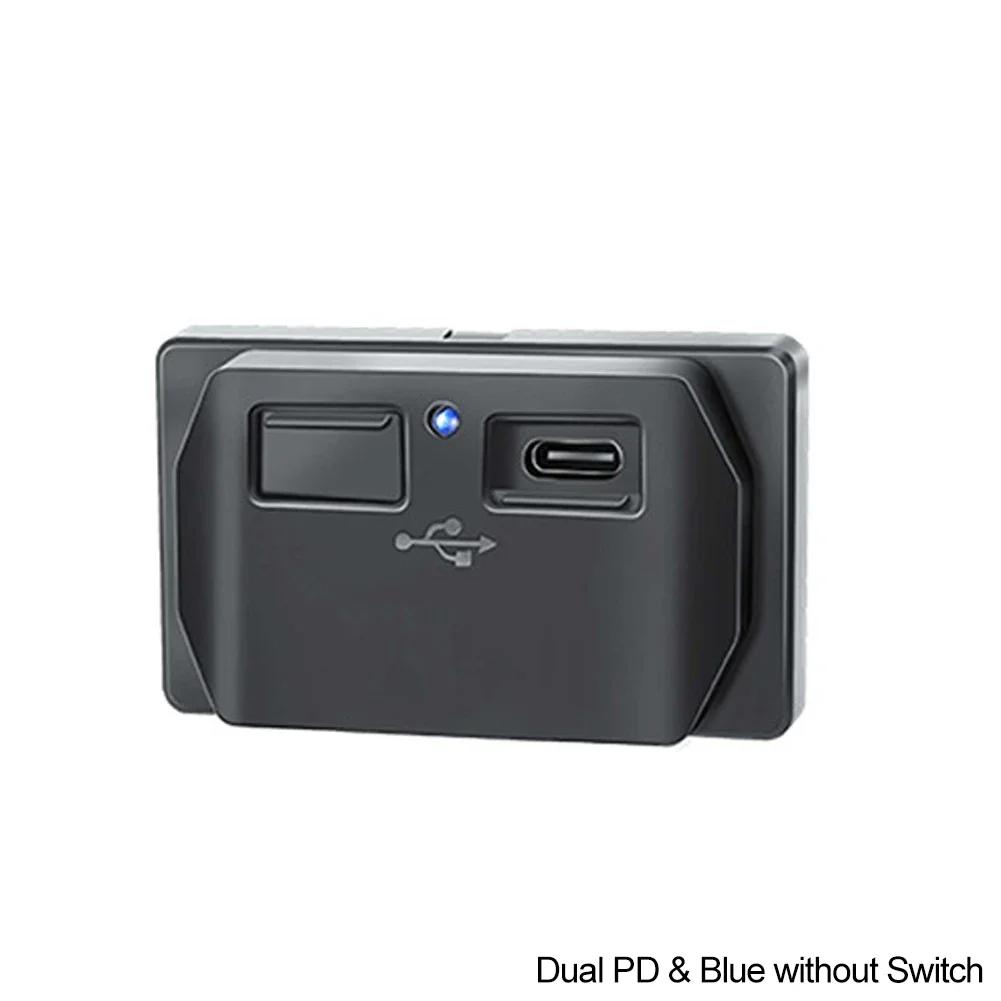 Car QC 3.0 USB PD Type C Fast Charger Socket 12V-24V with Switch LED Light Power Outlet Quick Charge for Motorcycle RV Boa