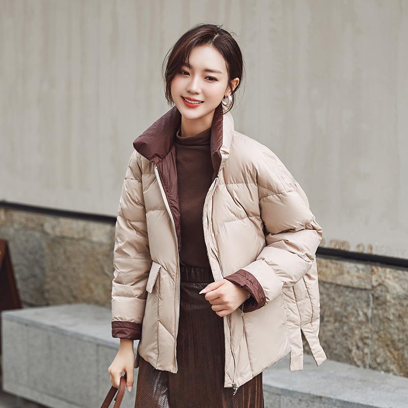Women White Duck Down Jacket Winter Stand Collar Loose Down Coat Female Warm Short Snow Outwear