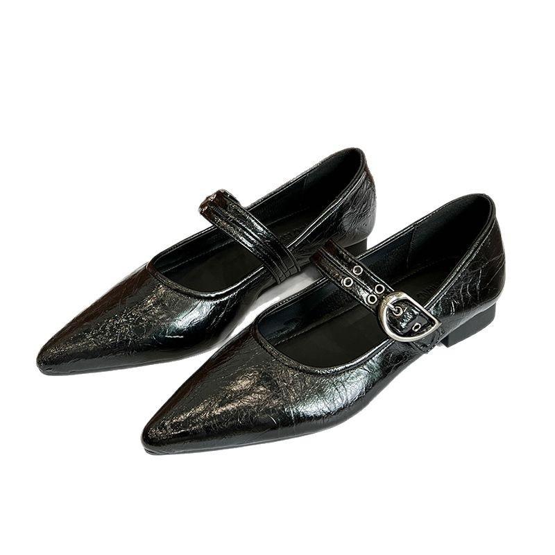 Pointed retro low-heeled flat-heeled Mary Jane shoes for women's spring new models with temperament single shoes for women