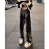 Black Tie-dye Jeans Autumn and Winter Men's Trendy Brand Ruffian Handsome Fried Street Micro-pull Pants American Straight Scimitar Pants