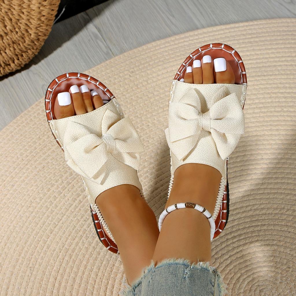 Fashion Beach Outdoor Ladies Shoes Women Slippers Summer 2025 Platform Wedges Low Heels Bow Tie Peep Toe Fashion Sandals Slides Women