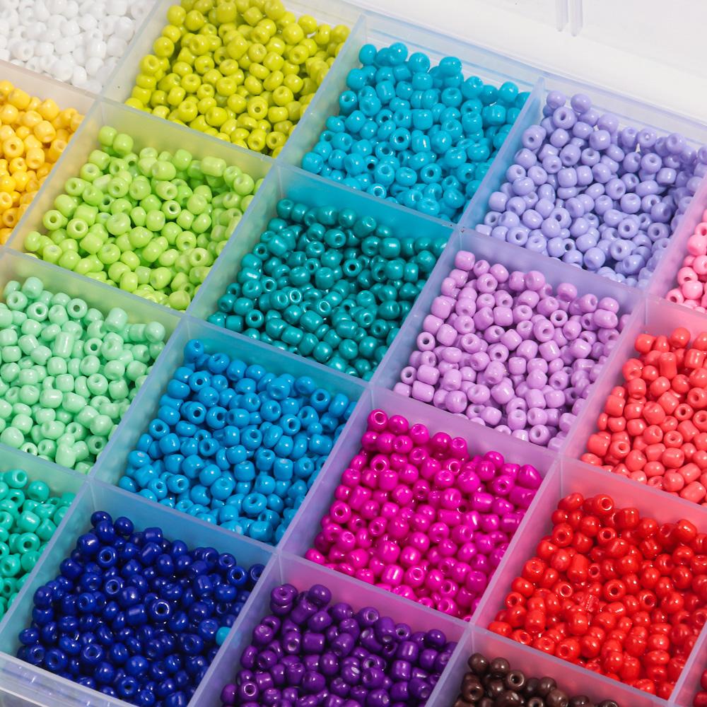 24-Grids Kit 3mm Loose Glass Beads Colorful Handmade Seed Beaded Set Box for DIY Bracelets Necklaces Making Jewelry Accessories