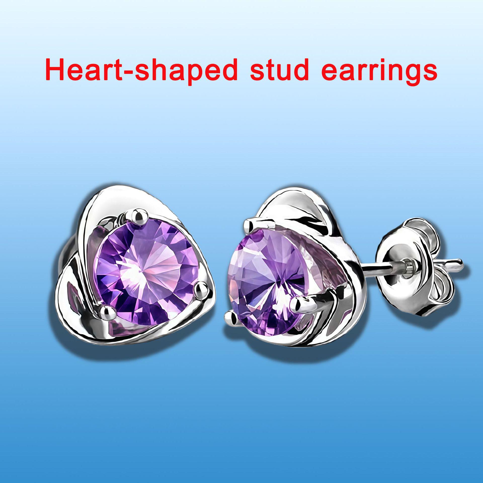 Elegant European Jewelry Set: Zirconia Heart Necklace, Bracelet & Earrings