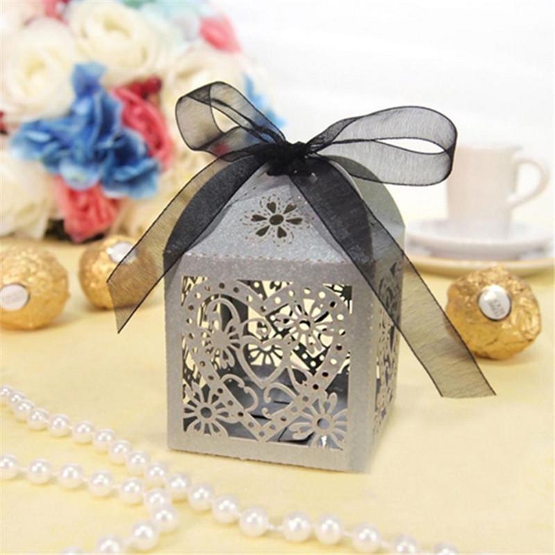 10 st Festbröllopstillbehör Spets Hollow Out Love-heart Sockerförpackningslåda