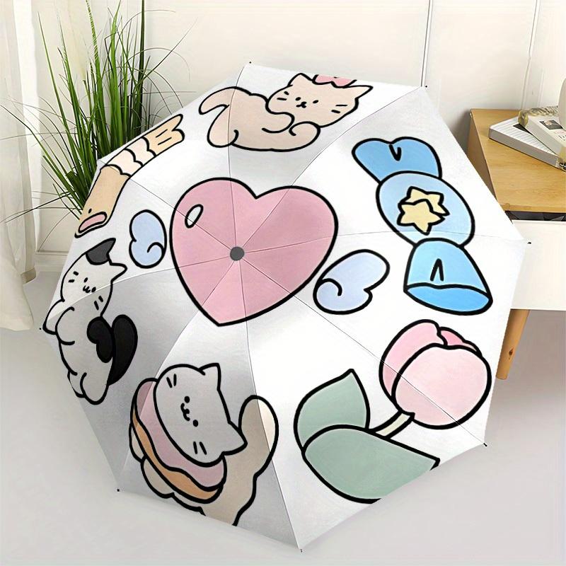 1pc Cute Cat Automatic Open/close Folding Umbrella, Compact Portable Travel Umbrella, Perfect Birthday/Christmas, Cute Umbrella, Durable Con