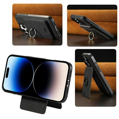 For iPhone 14 Pro Magnetic Case PC+PU Phone Back Cover with Detachable Card Holder