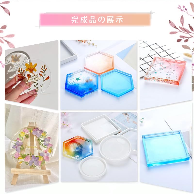 wowjimi Silicone Molds, Set of 3, Coaster, Epoxy Resin, Resin Crafts, DIY, Handmade, Clay, UV Resin, Easy Release, Gift (Round + Square + Hexagon)