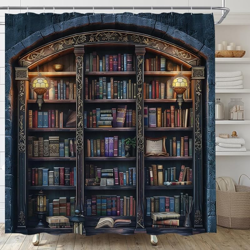

GCTNBJL Винтажная книжная полка Занавеска для душа Готическая библиотека Ретро Кирпичная стена Книжный шкаф Античное настенное искусство 70x70(ШхВ) Дюймовый Декор для ванной Тканевая штора с 70 W x 70 L (Pack of 1)