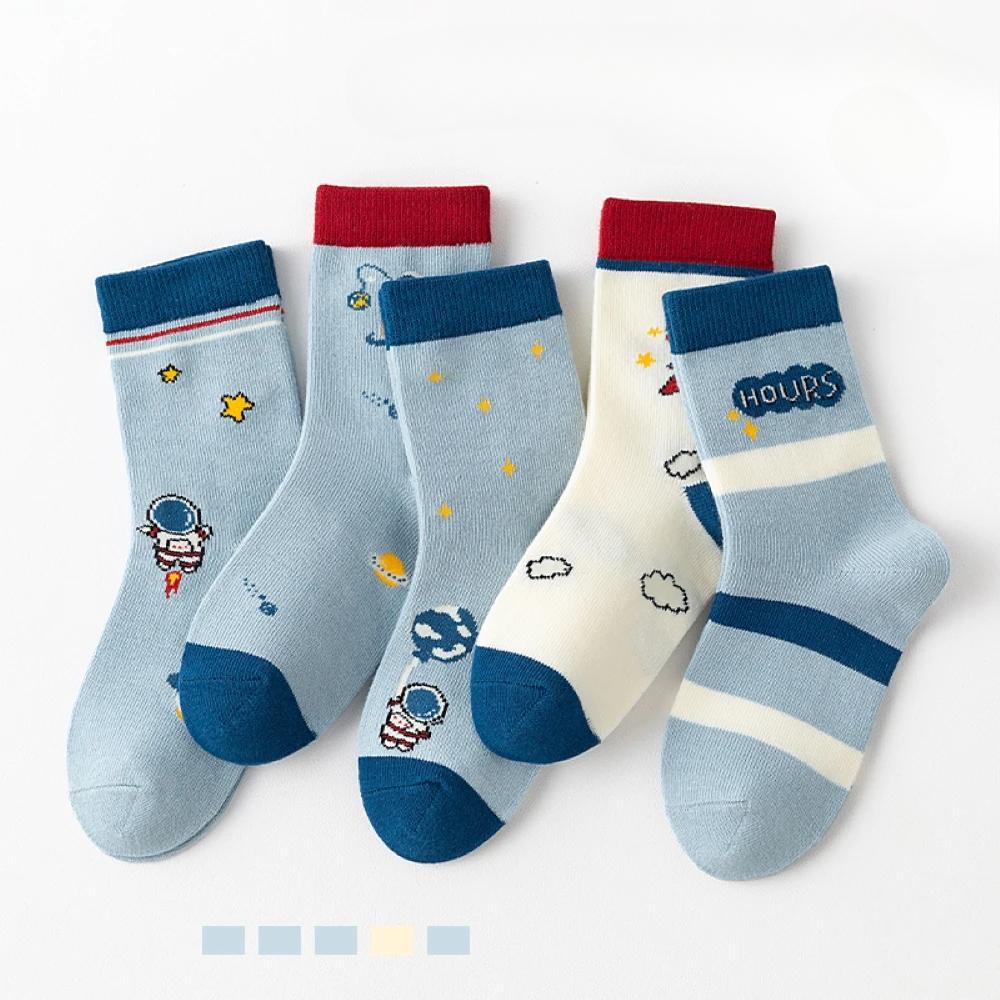 5Pairs Children's Warm Mid-tube Socks Little Astronaut Do Not Fade Comfortable Anime School Socks Clothes For Autumn 1-14 Years