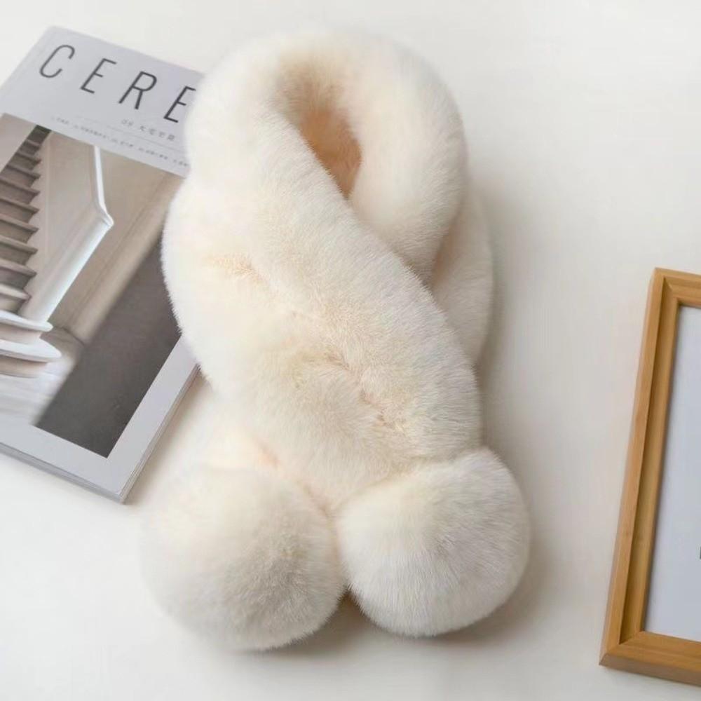 Fluffy Pompoms Warm Cross Scarf Plush Neck Warmer Fashion Neckerchief Wrap For Women Girls