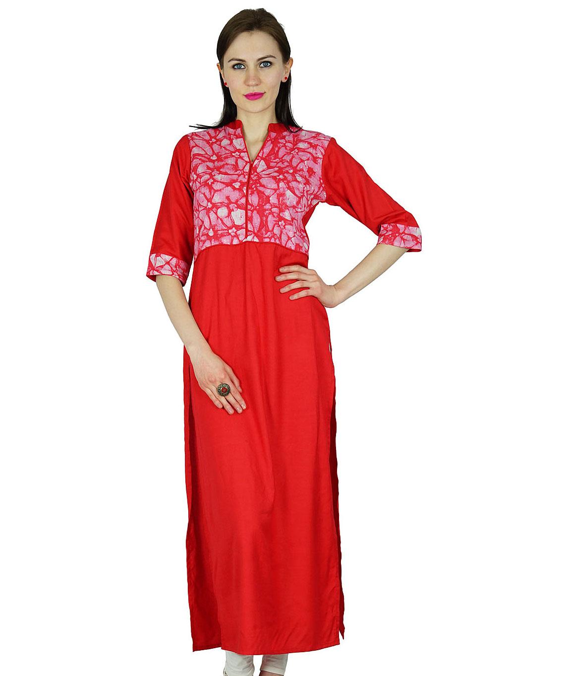 

Bimba Women Long Ethnic custom Kurta Kurti Formal Indian Tunic 3 4 Sleeve 30 червоний
