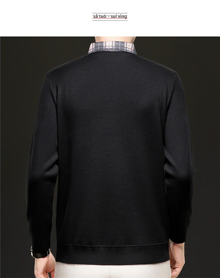 Men's Autumn/Winter Fake Two-Piece Knit Sweater with Velvet Warm Shirt Collar