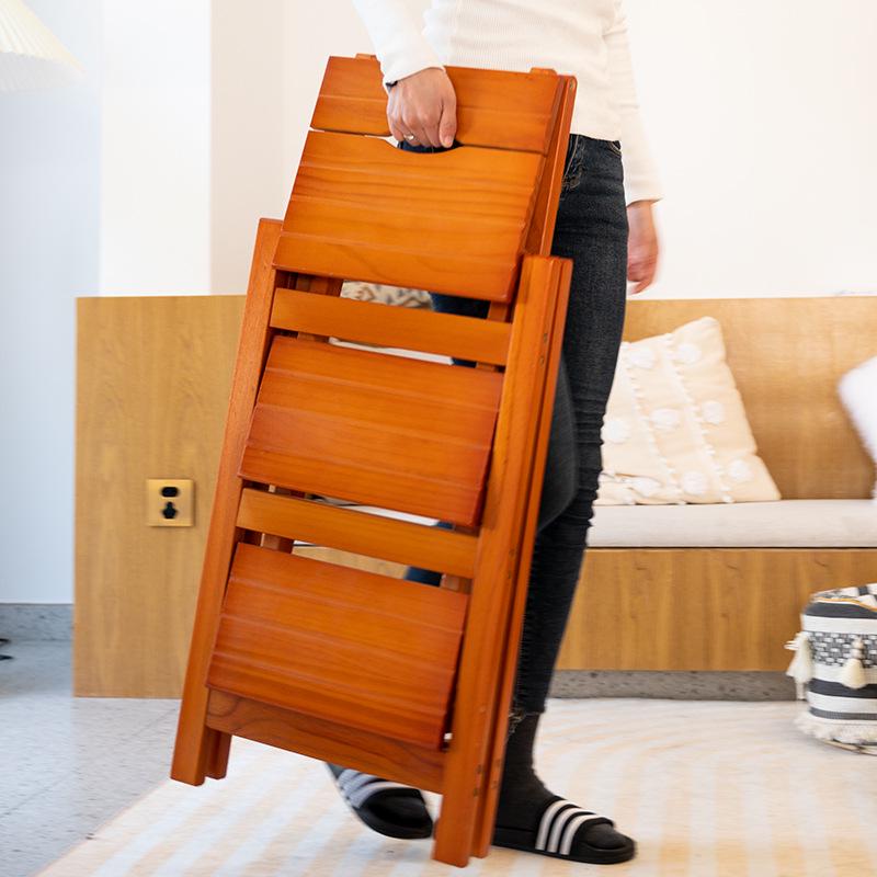 Solid Wood Foldable Ladder with Non-Slip Steps - Multi-Functional, Portable, Stackable, and Ideal for Household Climbing and Storage.