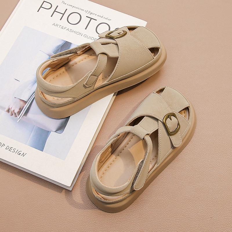 2025 Summer White Baby Girls' Closed-Toe Roman Sandals for Beach and Vacation