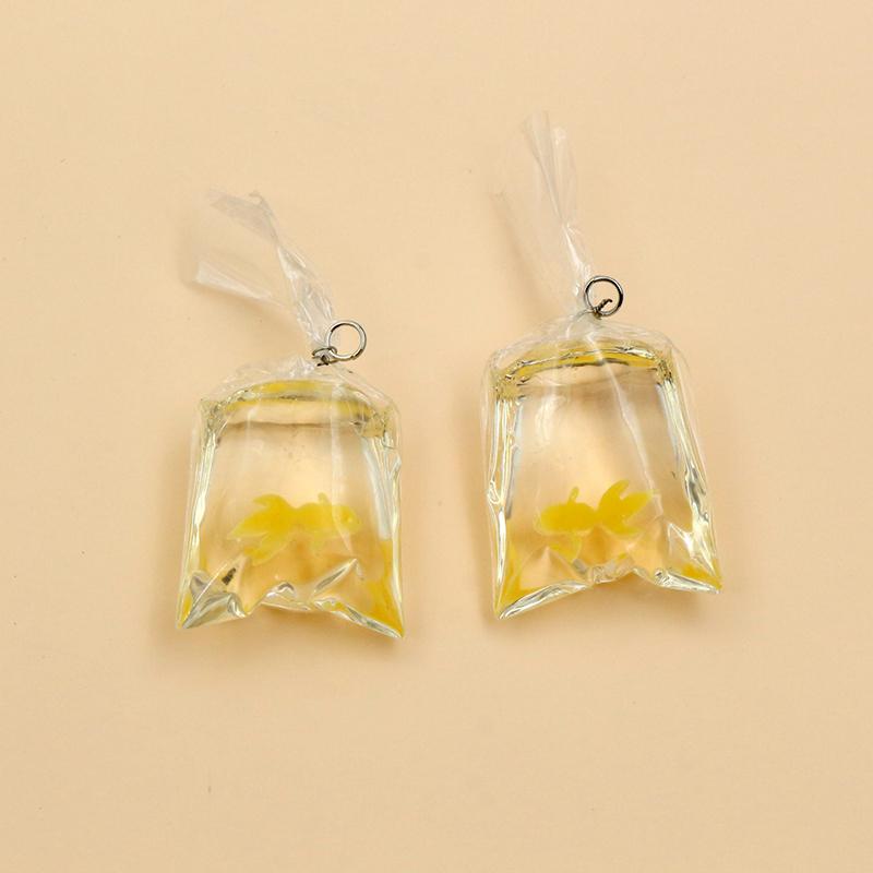 10pcs 50x23mm Transparent Water Bag Fish Resin Charms Funny Ocean Coral Goldfish Pendant For Earring Keychain DIY Jewelry Make