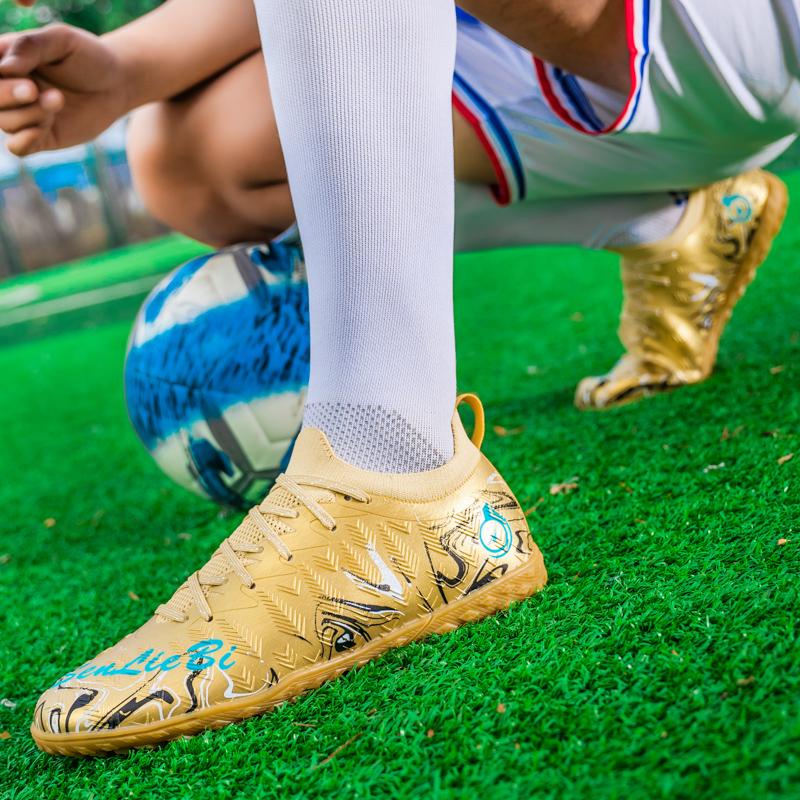 Men's High Top Football Boots Rubber Soft Sole Short Spikes Artificial Turf Leather Youth Children's Football Boots