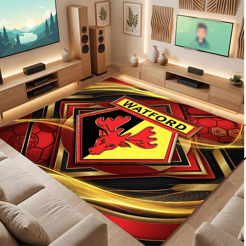 Watford Football Print Crystal Velvet Rug, Comfortable Water Absorbent Non Slip Indoor Floor Carpet