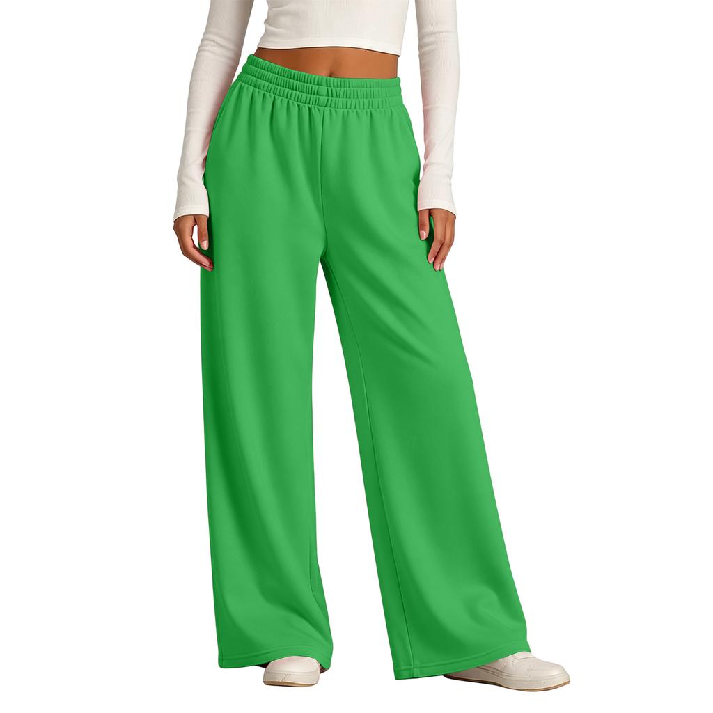 Women's Lined Wide Leg Sweatpants with High Elastic Ribbed Waistband for Casual Wear