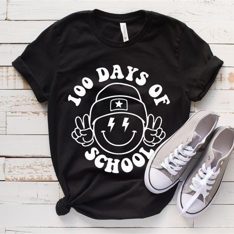 Women's Top 100 Days of School Printed High Street Trendy Fashion Casual Cotton T-Shirts Women’s