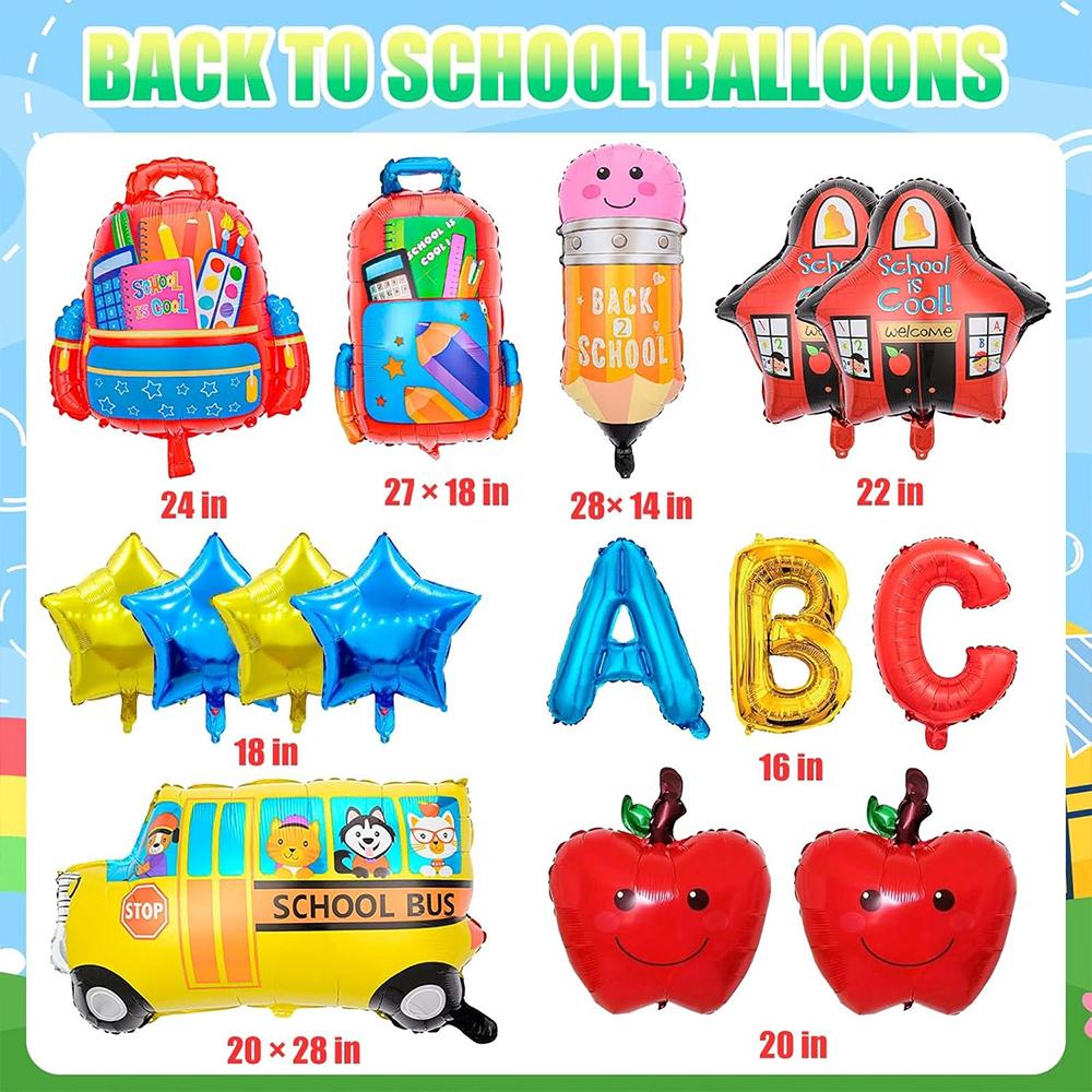 15Pcs Back to School Balloon Garland Kit School Bus Pencil Foil Balloon First Day of School Kindergarten Classroom Party Decor Other