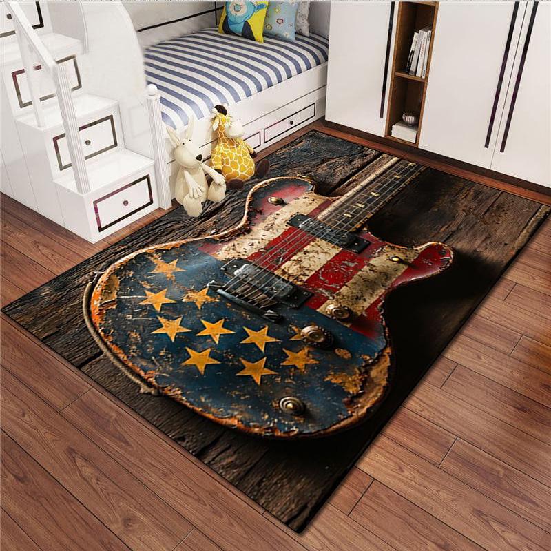 1Pc Guitar Print Rug - home decoration Carpet For Living Room Bedroom Flooring Computer Chair Area Rug