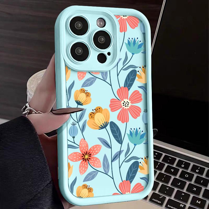 Colorful Flowers Silicone Case For iPhone 15 16 Pro Max 14 13 12 11 Pro Max 7 8 XR XS 16e Shockproof Bumper Soft TPU Phone Cover