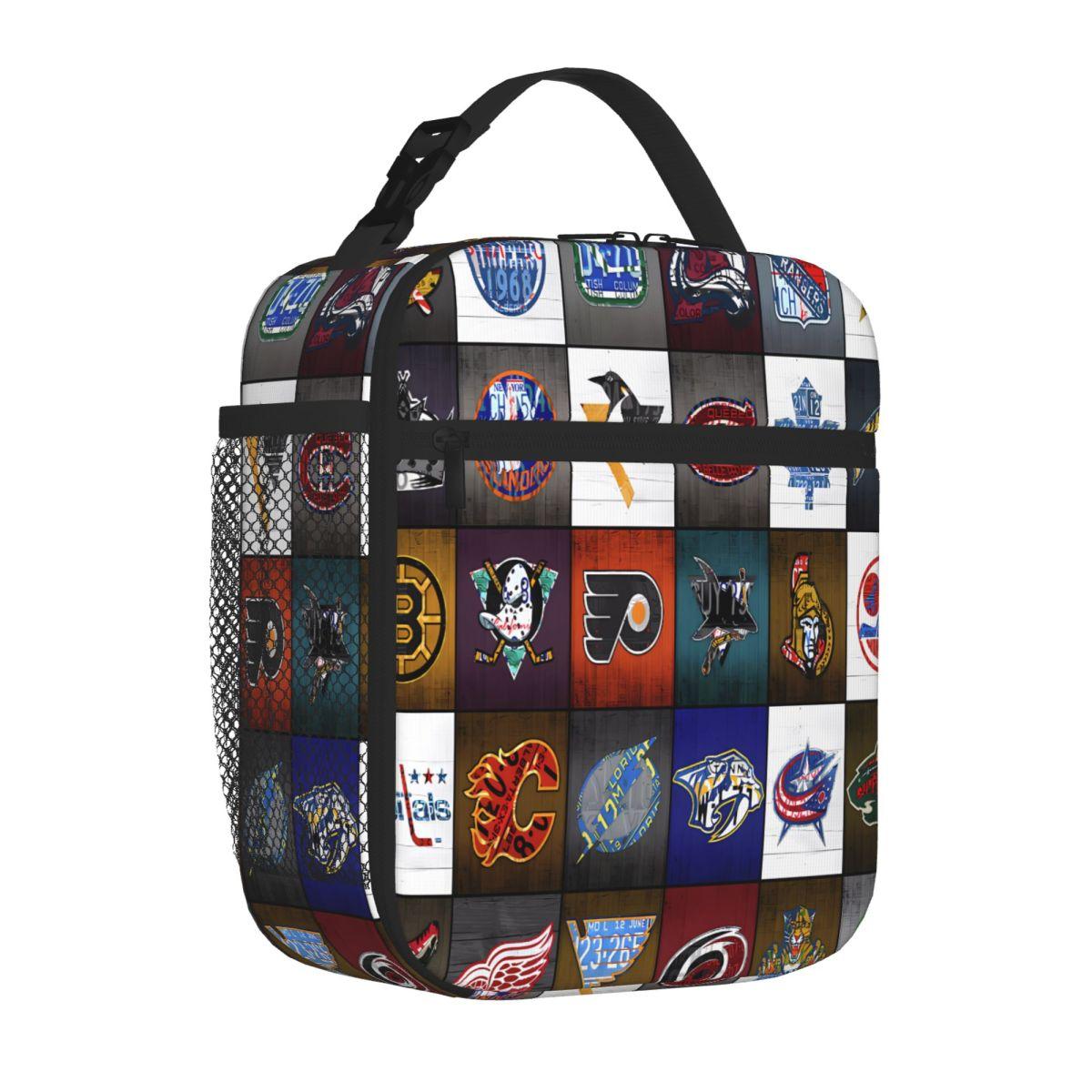 Bestselling Time To Lace Up The Skates Recycled Vintage Hockey Quilted Neoprene Lunch Bag Family Outing Insulated Food Bag One Size