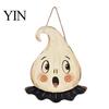 Outdoor Ghost Door Decorations Halloween Wooden Hanging Pendant with Lanyard, Retro Ghost/Pumpkin/Skull/Black Cat Black Wall Art for Front Porch Party