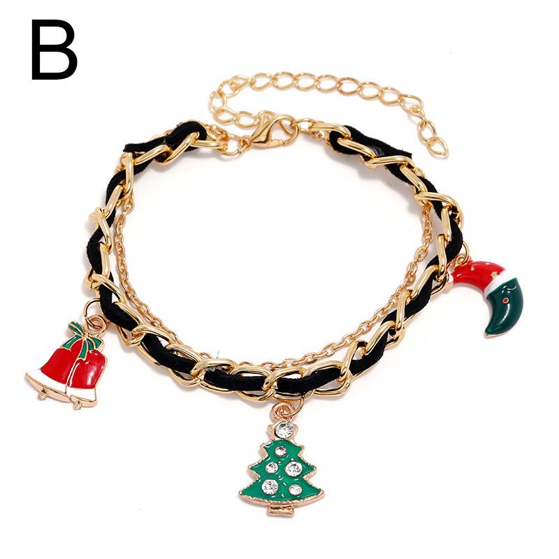 Christmas Reindeer Bracelet Santa Claus Bells Hat Gloves Xmas Tree Pendants Jewelry