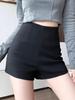 Women's Black High-Waisted Slimming Stretch Shorts - Petite Autumn Casual Sportswear