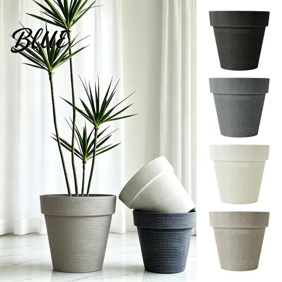 Sun Proof Anti Aging Plant Containers Round Large Planter with Drainage Hole 12 Inch Dia Stone-Look Flower Sturdy Resin Pots for Backyard Landscaping