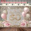 2D Pink Gold Glitter 60th Birthday Backdrop Home Party Celebration Photo Background