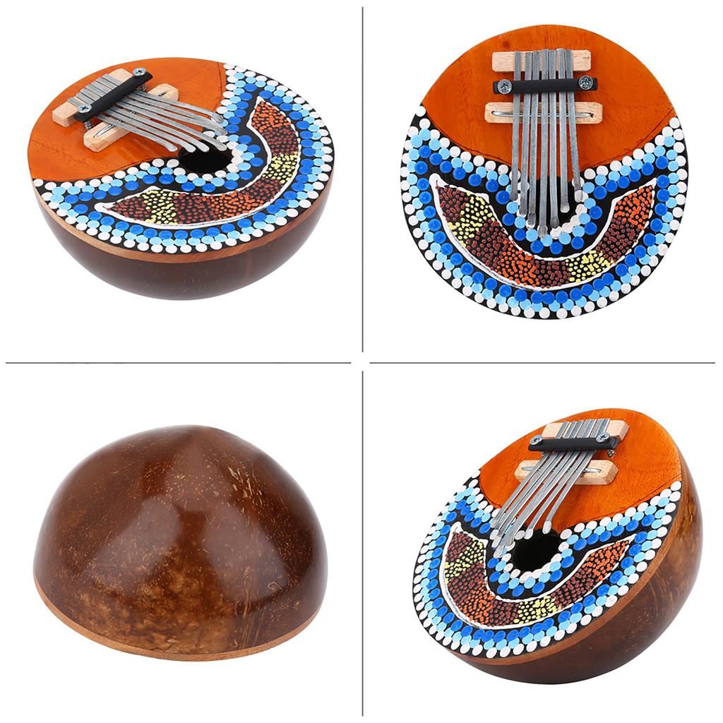 7 Key Tuneable Coconut Shell Mbira Portable Finger Thumb Piano Musical Instrument