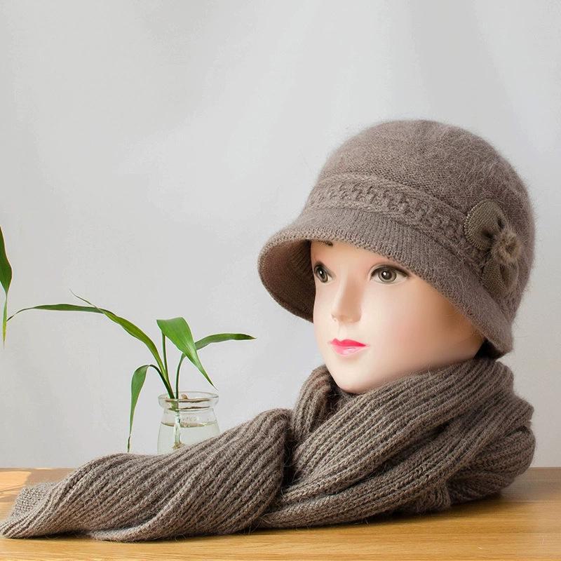 Elegantní vlněná čepice a šála pro zralé ženy - Plus sametově hřejivé, pletenina z veverčí vlny, všestranný design pro podzim/zimu