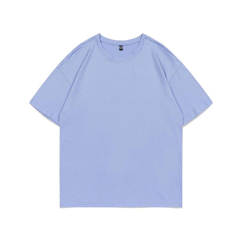 Summer new 200g pure cotton small shoulder youth campus sports and leisure loose solid color round neck short sleeves