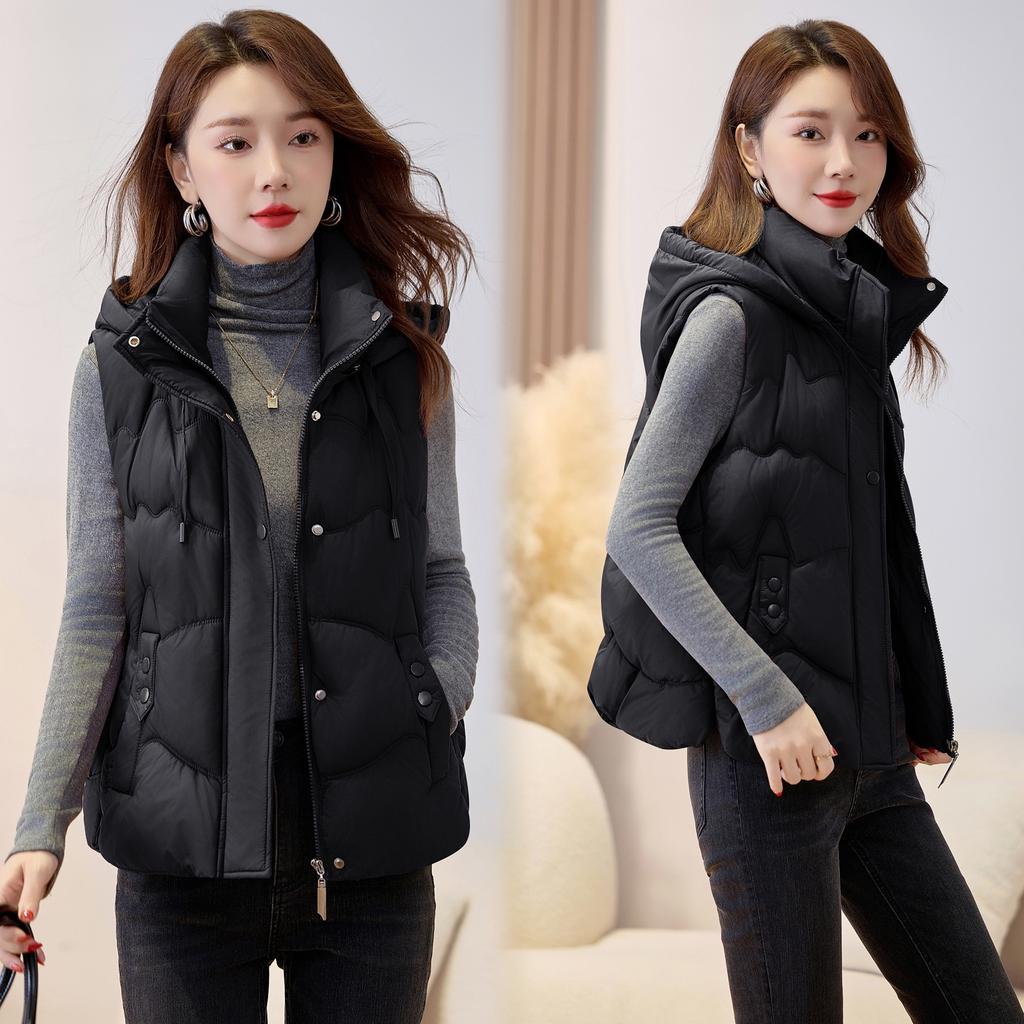 Cangzhou Autumn and Winter New Hooded Outer Wear Down Cotton Vest Large Size Warm Vest Cotton Vest Thickened Cotton Vest Women