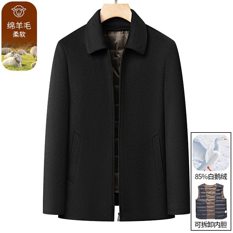 Mens Wool Blend Overcoat With Removable Down Inner Liner Slim Fit Turn-Down Collar Jacket Winter Business Casual Wear