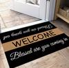 1pc Welcome Blessing Door Mat Lightweight Machine Washable Knitted Bedroom Living Room Kitchen Bathroom Use Rectangular Pattern