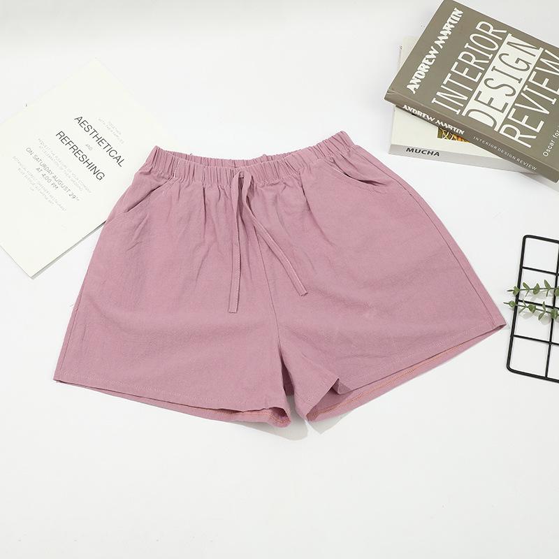 

Women s High Waist Cotton Linen Shorts: Summer Elastic Waist, Loose Fit, Korean Style, Plus Size, Wide Leg, Slimming Casual Hot Pants. Extra Large рожевий