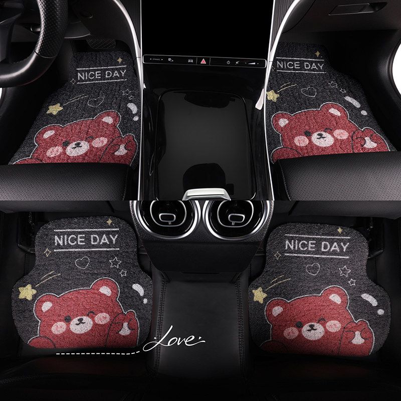 Car Floor Mats for the Driver's Seat and Rear Seat, Anti-Dirt Silk Loop New Style, Cute Carpet-Style Car Rear Seat Mats
