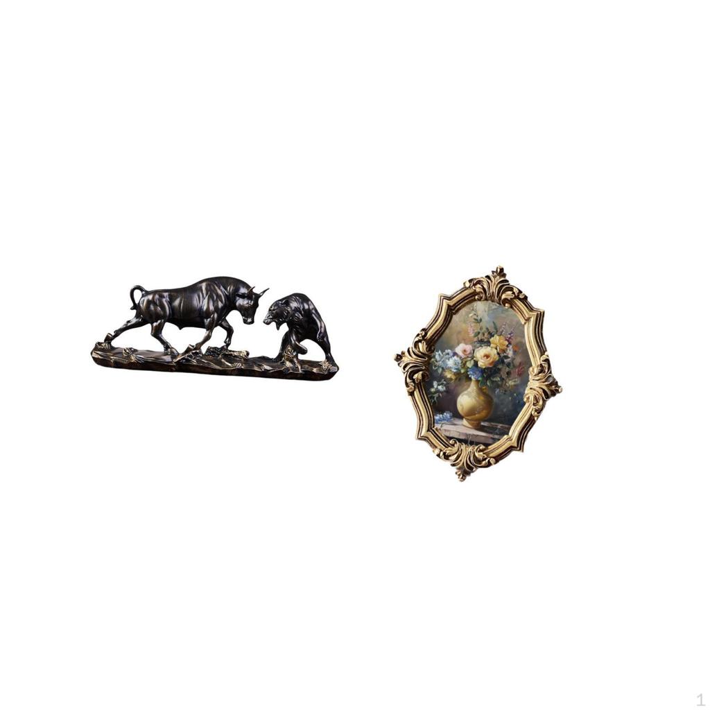Modern Feng Shui Figurine Sculpture with Vintage Resin Photo Frame Art Crafts for Office Desk