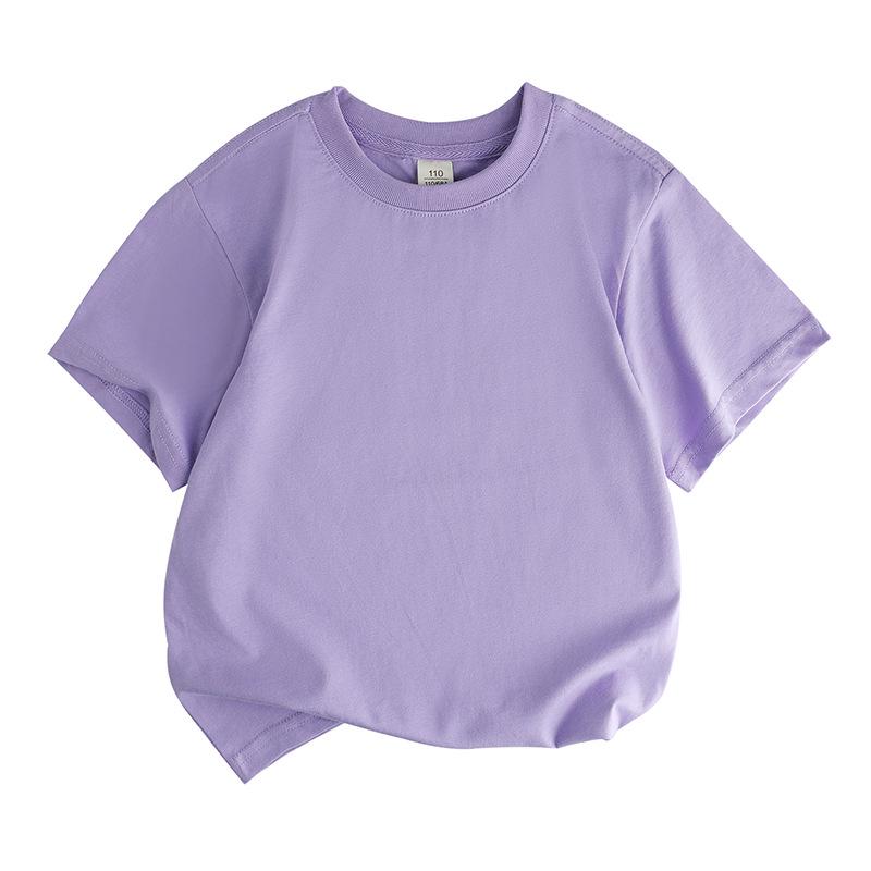 Barns Lös Bomullskortärmad T-shirt: Rundhalsad, Enfärgad, Svettabsorberande, Sommarstil för Pojkar och Flickor (Mellan- och storlekar)