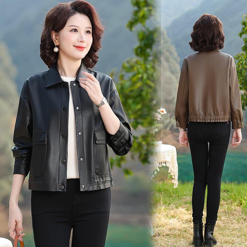 2025 Spring Washed Leather Jacket: Fashionable Loose Fit PU Outerwear for Women