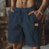 Men's Cotton Linen Shorts Elastic Waist Casual Solid Color Lace-up Running Fitness Sports Fifth Pants