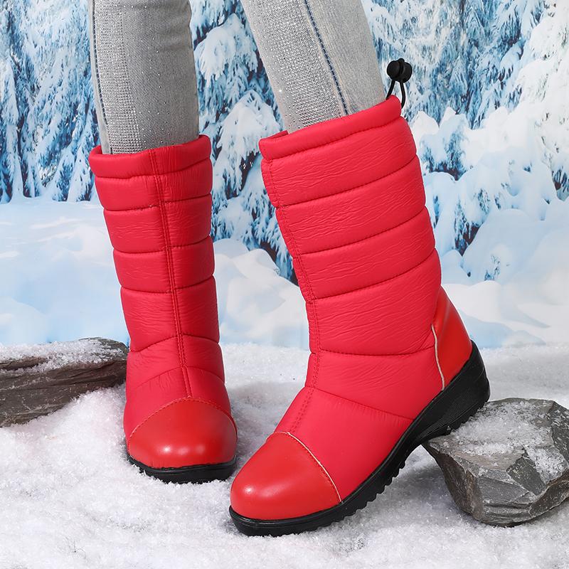 Podzimní Zimní Péřové Boty pro Ženy Vodotěsné Teplé Platforma Silná Podrážka Módní Středního věku Studenti Středně vysoké Krátké Bavlněné Boty