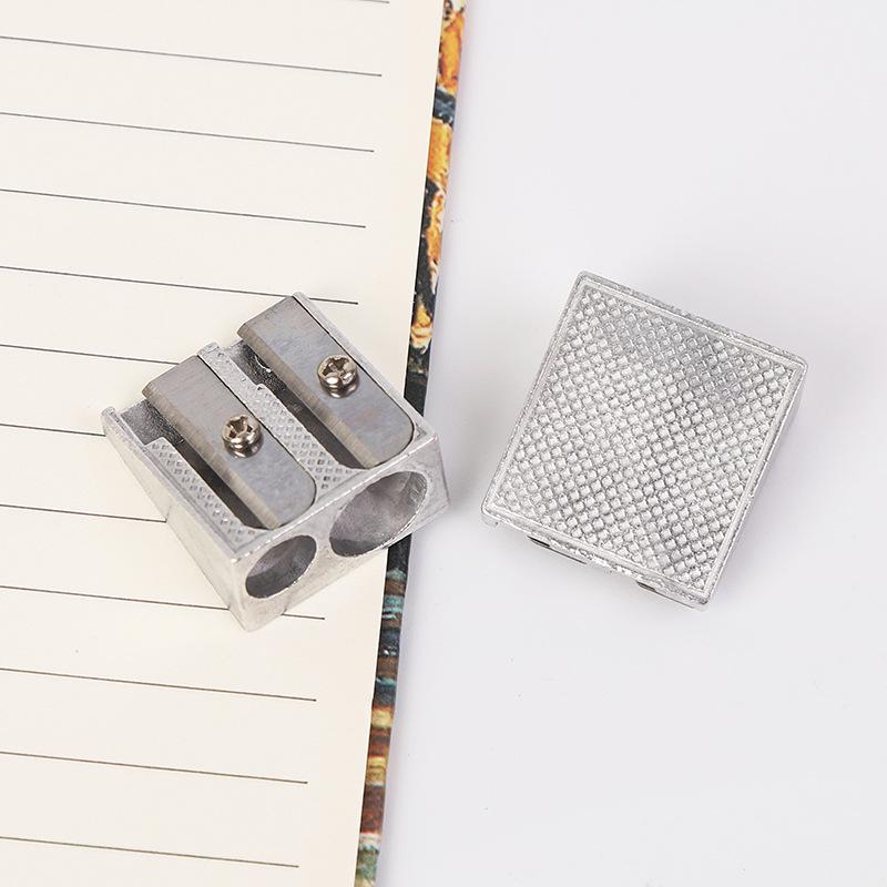 Creative Aluminum Alloy Double Hole Bevel Pencil Sharpener for Primary School Supplies