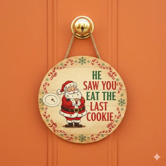 Christmas Welcome Door Sign Cartoon Santa Claus Door Hanging Sign Xmas Holiday Party Front Door Hanger Decoration Decorative Wall Plaque