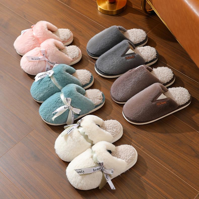 Autumn Winter Large Size Thick Bottom Indoor Cotton Slippers Casual Velvet Fur Cotton Shoes Women Warm Anti Slip Slippers 36-41